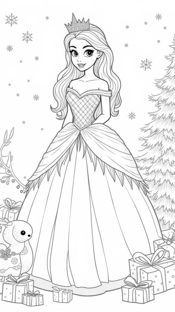 Página para colorear de la princesa de Navidad